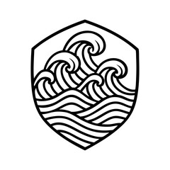 vector logo of multiple ocean wave layers forming a symmetrical badge