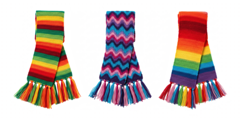 Bright knitted scarves isolated on transparent background