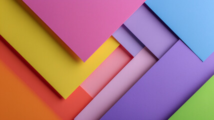 Multicolored sheets of paper on a flat surface. Business background with blank banners for posts.
