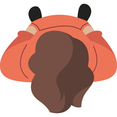 Top View of Person Wearing Orange Hoodie with Brown Hair Falling Over Front Transparent Background