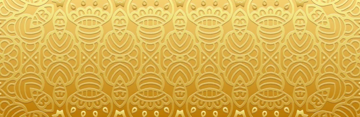 Fotobehang Afrikaanse Motieven Banner, tribal cover design, mural. Geometric embossed decorative gold pattern, ornament, mandala. Handmade. Motifs of the East, Asia, India, Mexico, Aztec, Peru.  ©  swetazwet