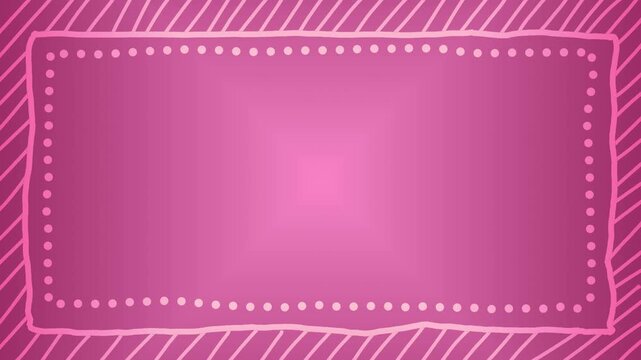 Rectangular frame wavy edges dotted border line, Background textured with thick hand-drawn diagonal lines, Bright magenta pink color palette cheerful stop motion effect
