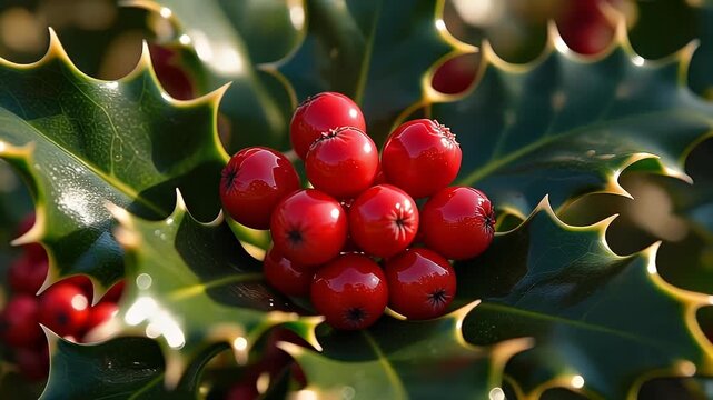Festive Holly Berries - A Close-Up Look at Christmas Cheer.