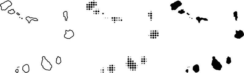 Cabo Verde Map Vector Set Halftone Silhouette Outline