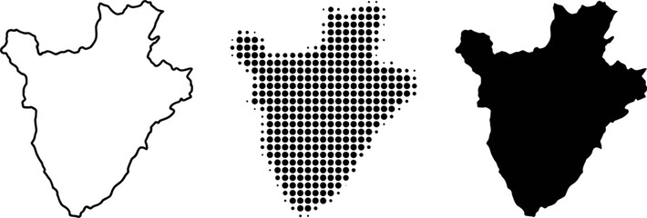 Burundi Map Vector Set Halftone Silhouette Outline