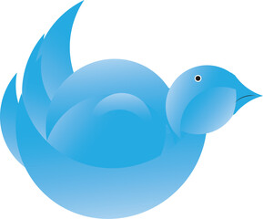 Obraz premium Stylized blue bird with a gradient effect, isolated on white background A stylized light blue bird illustration with smooth gradient shading, depicted in a rounded, dynamic pose facing right. Its mini