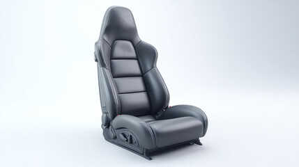 Fototapeta premium Black leather car seat isolated on a white background, automotive interior. premium leather car seat is designed for comfort and support, perfect for automotive enthusiasts and designers.