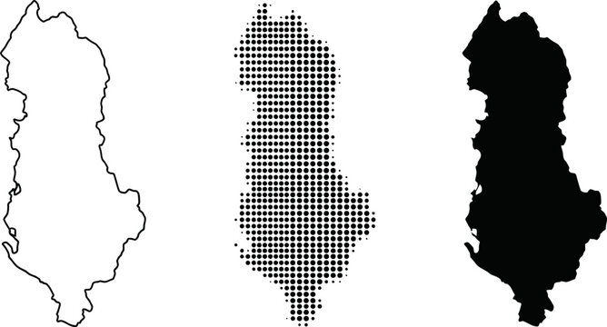 Albania Map Vector Set Halftone Silhouette Outline