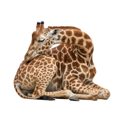 Obraz premium Gentle Giraffe Resting Comfortably on a Black Background Elegant and Serene Wildlife Portrait