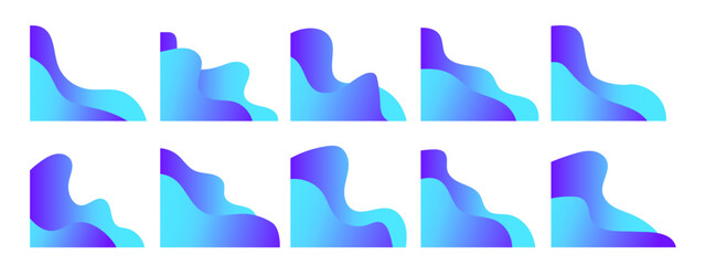 Collection of corner fluid shapes in vibrant purple and blue gradients