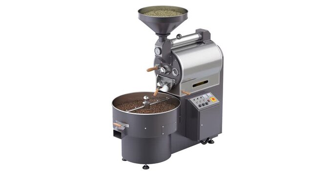 Coffee roaster machine in action isolated on white background - 3D animation seamlessly loopable
