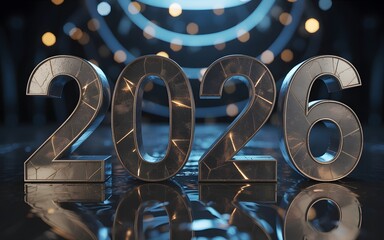 Metallic 2026 Numbers With Cracked Texture And Glowing Orange Light new year