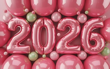Pink Balloons Forming 2026 Numbers With Smaller Spheres balls