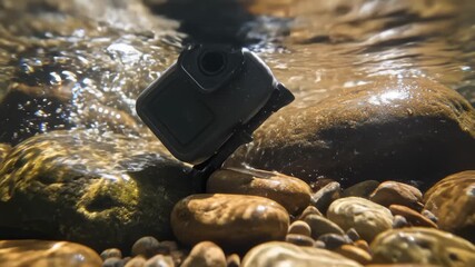 Action Camera Recording Underwater in Creek Over Rocks