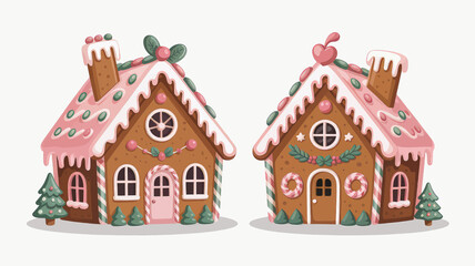 Gingerbread House Pair Christmas Illustration