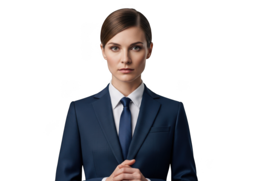 Professional businesswoman portrait in blue suit, corporate headshot, executive female leader, confident look, isolated on transparent background - Powered by Adobe