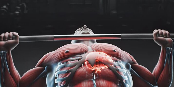 Man bench pressing with heart highlighted.