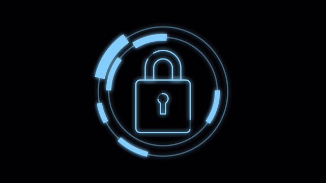 Glowing animated lock icon. Security concept. Video clip with alpha channel.