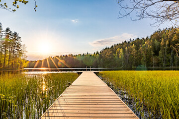 wooden bridge over lake