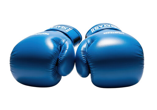 Professional blue boxing gloves sports equipment gear punching training protection sparring isolated on transparent background
