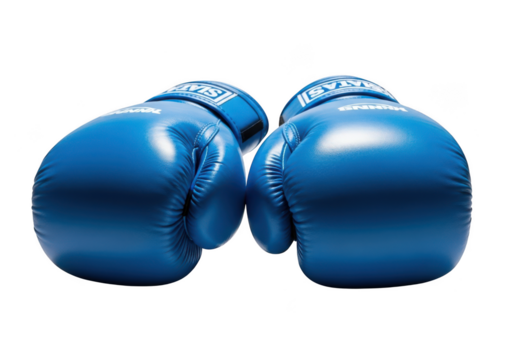 Professional blue boxing gloves sports equipment gear punching training protection sparring isolated on transparent background