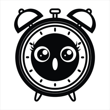 Cute chibi alarm clock with big eyes vector illus