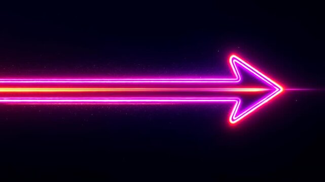 Animated neon arrow glowing and moving across a dark background, symbolizing progress and direction