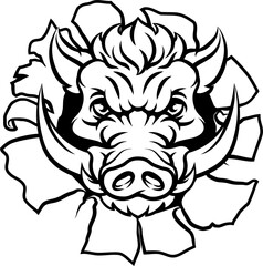 A wild boar, hog razorback warthog pig mean tough cartoon sports mascot