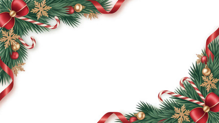 Christmas Frame with Pine Branches and Festive Decorations