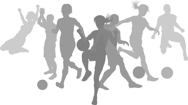 Silhouette soccer football player set. Active sports people healthy players fitness silhouettes concept.