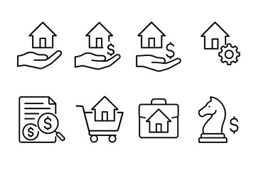 Real estate business icons set simple linear illustrations for modern housing concepts