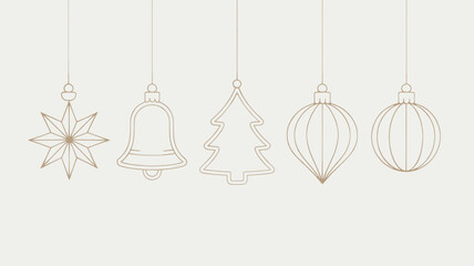 Hanging Christmas Ornaments Line Art Illustration