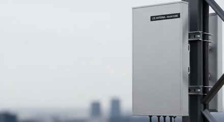 Mobile communication shows network equipment for 2G, 3G, 4G and LTE technology. Network equipment is used for mobile communication in city and provides connection.