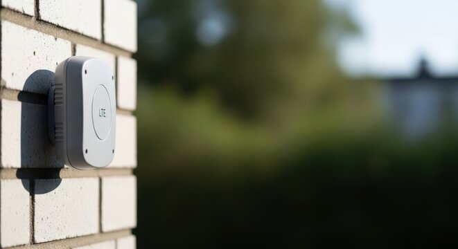 Outdoor cellular antenna mounted on brick wall, enhancing network access. Cellular antenna setup enables clear and stable mobile network connections and improved access to 2G, 3G, 4G,