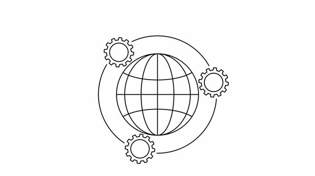 Gear wheel and Earth animated icon. Video clip with alpha channel.