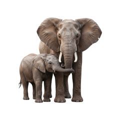 Obraz premium Majestic mother elephant and her adorable baby calf standing together on a black background
