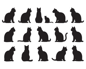 Black Cat Silhouette Vector Collection in Various Poses