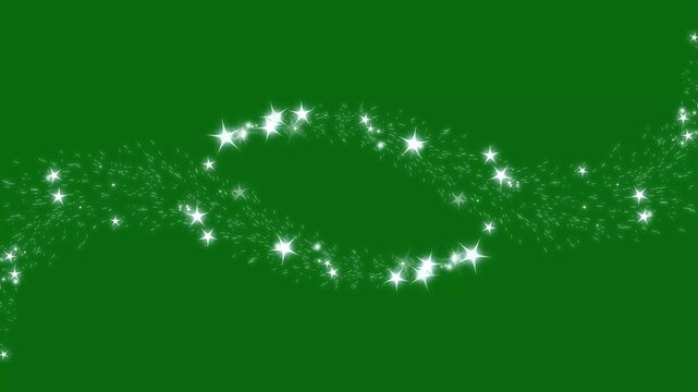 4k Glittering star line circle sparkle, on green background, twinkle magic dust animation, Luxury white glitter sparkles star trail, magic dust, pixie dust path, Christmas line glitter stars.