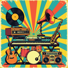 retro music background with vinyl records