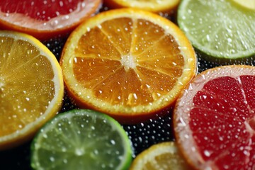 Floating citrus slices in soft mist, clean eating, refreshing vitality