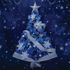  blue christmas tree with gift boxes