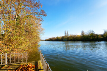 Oise river bank in Pontoise city. Île-de-France region