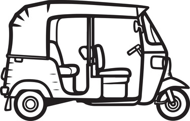 Line art auto rickshaw illustration for travel and transportation