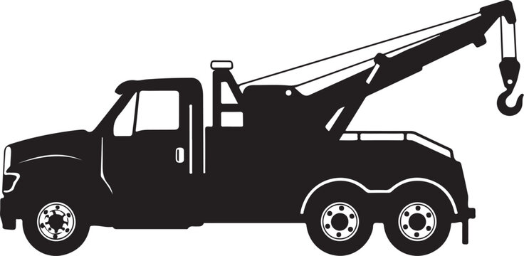 Silhouette of a tow truck with crane and hook, roadside service
