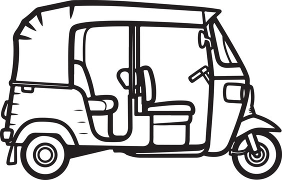 Line art auto rickshaw illustration for travel and transportation