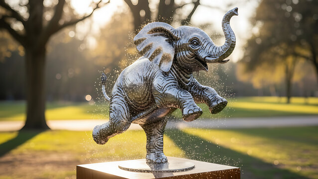 Joyful elephant sculpture celebrates life, perfect for branding, gifts, and charming decor, conveying happiness and playful spirit with a touch of elegance