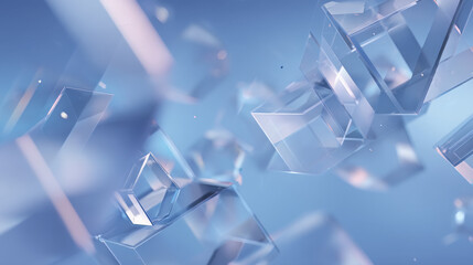 Floating glass shapes in abstract space