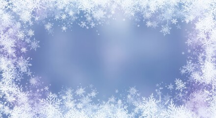 Winter background with delicate white snowflakes forming a decorative frame