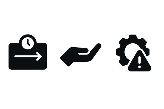 Minimalist time management, support, and risk icons in silhouette style