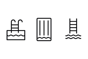 Simple line icons of pool ladders and diving boards for aquatic themes
